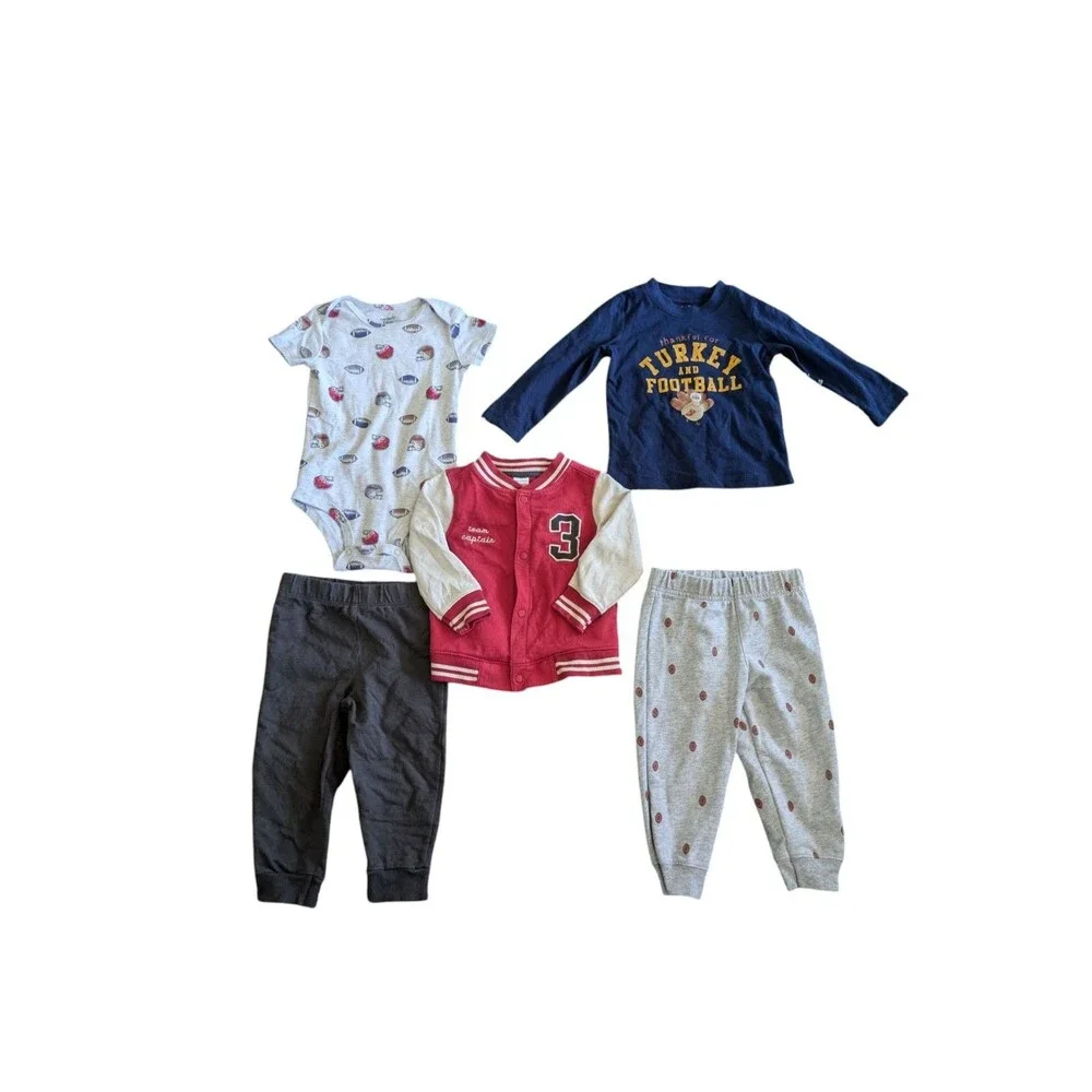 Carter's Baby Size 18 Months 5 Piece Football Print Pant & Jacket Set